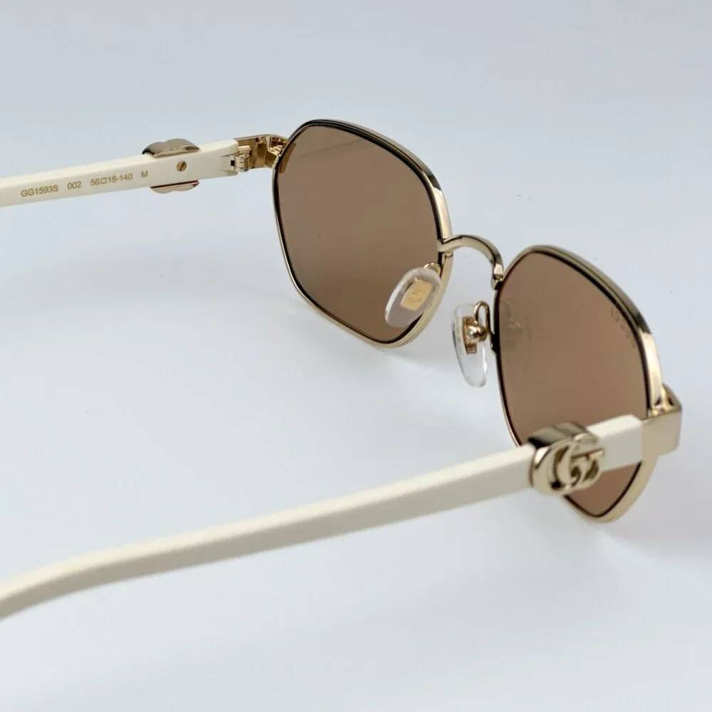 Gucci GG1593S 002 BRAND NEW Sunglasses Gold Ivory Pink  Geometric Unisex